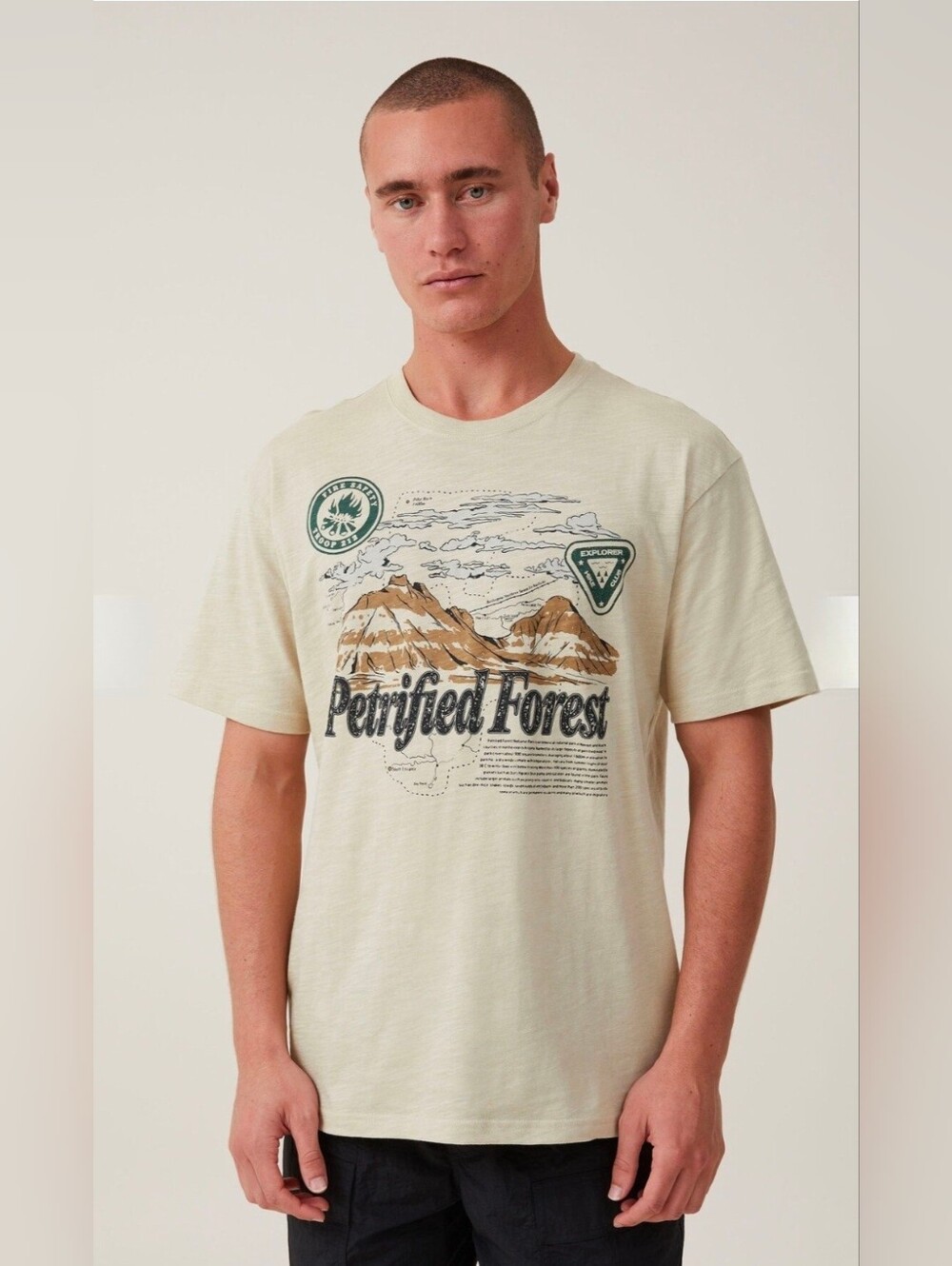$25 COTTON ON Mens Loose Fit Art Pale Sand, Petrified Forest Shirt